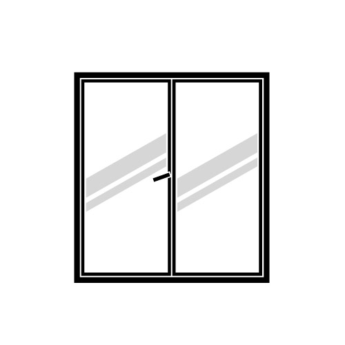 A black and white illustration of an open sliding glass door.