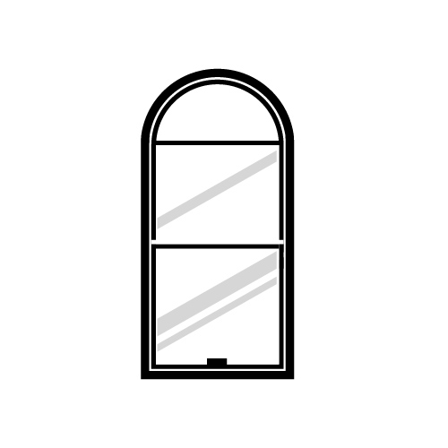 A black and white illustration of an arched window.